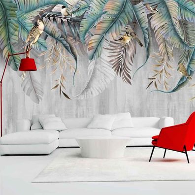 Vlies Fototapete Wandtapete Wandbilder Pflanze Hinterlässt Blumen Vögel 7553