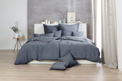 Hahn Renforce Bettwäsche 135x200 stonewashed grau anthrazit 123061-888