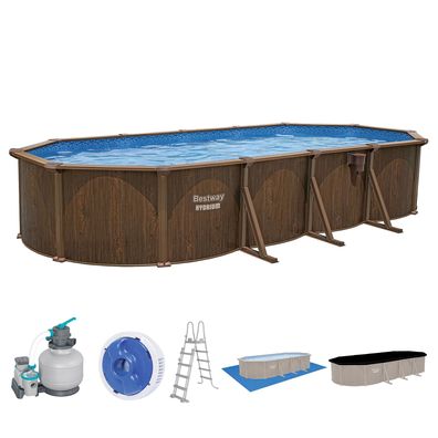 Hydrium™ Stahlwandpool Komplett-Set mit Sandfilteranlage 730 x 360 x 130 cm, Holz