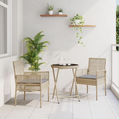 vidaXL 3-teiliges Garten Bistro Set mit Kissen Beige Poly Rattan