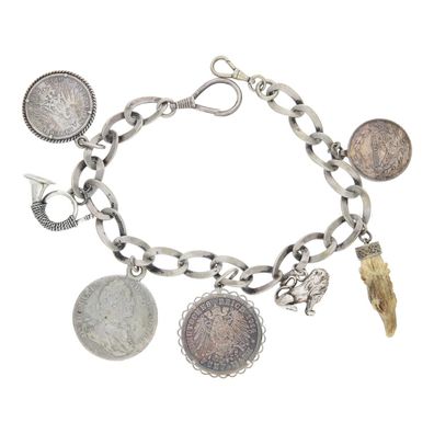 Trachten Charivari Kette 835/000 Silber, geschwärzt, Anhänger, Second Hand 25321748