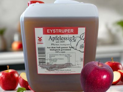 Apfelessig 5% Säure aus ganzen Äpfeln, 5L - biologisch gewonnen -vegan