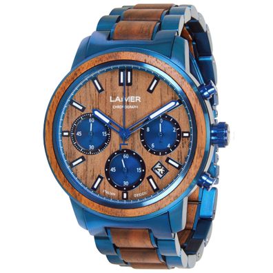 LAiMER Uhr für Herren Marino 0201 Edelstahl, Nussholz, Blau, Quarz