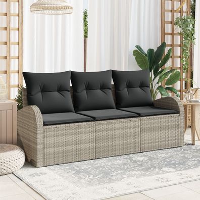 vidaXL 3-teiliges Garten-Sofa-Set mit Kissen in Hellgrau aus Poly-Rattan