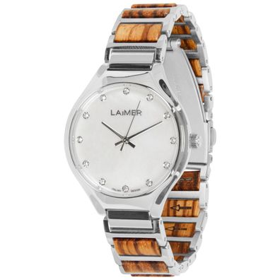 LAiMER Uhr für Damen Palina 0200 Zebranoholz, Edelstahl, Perlmutt