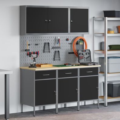 vidaXL Werkbank Set 6-teilig Schwarz Stahl Groß Höhenverstellbar