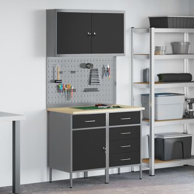 vidaXL Werkstattwagen Set Set von 4 Schwarz Stahl Mittel