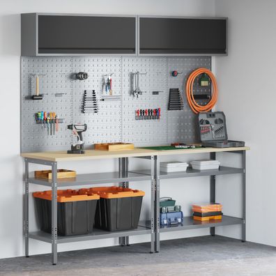 vidaXL 8-teiliges Werkbank-Set in Grau aus Stahl