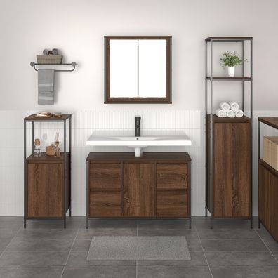 vidaXL 3-teiliges Badezimmermöbel-Set - Braune Eiche Holzwerkstoff