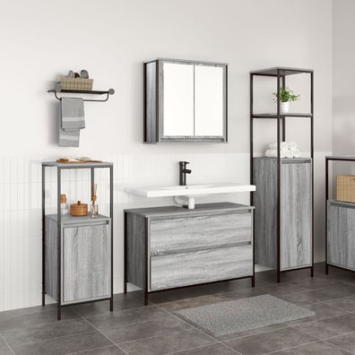 vidaXL 3-tlg. Badmöbel-Set Grau Sonoma Holzwerkstoff