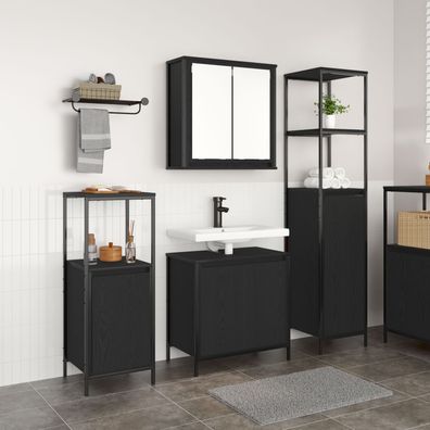 vidaXL 3-tlg. Badmöbel-Set Schwarz Eiche Holzwerkstoff