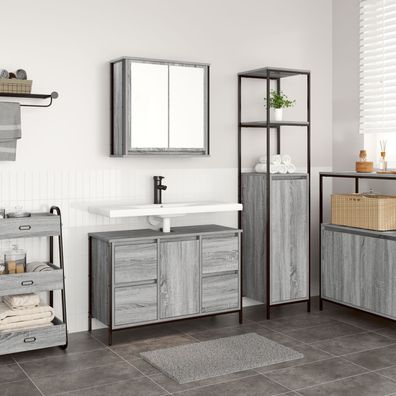 vidaXL 2-tlg. Badmöbel-Set Grau Sonoma Holzwerkstoff