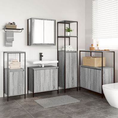 vidaXL 5-tlg. Badmöbel-Set Grau Sonoma Holzwerkstoff