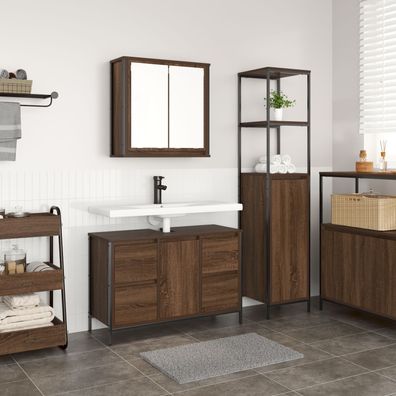 vidaXL 2-tlg. Badmöbel-Set Braun Eiche Holzwerkstoff