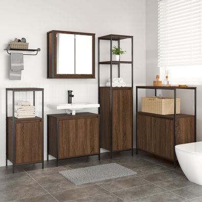 vidaXL 5-tlg. Badmöbel-Set Braun Eiche Holzwerkstoff