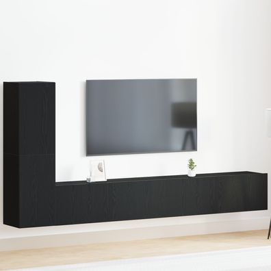 vidaXL 3-teiliges TV-Schrank-Set Wandmontage Schwarzes Eichenholz Werkstoff