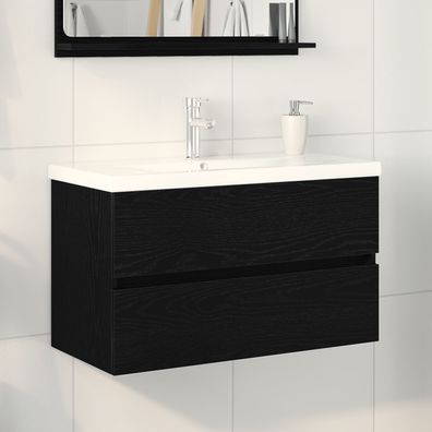 vidaXL Waschbecken-Schränke mit integriertem Becken Schwarze Eiche Holzwerkstoff,