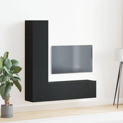 vidaXL 3-teiliges Wand-Montage TV-Schrank Set Schwarz Eichenholz Spanplatte