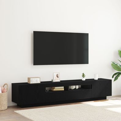 vidaXL TV-Schrank mit LED-Licht in Schwarz und Eiche 200x35x40 cm aus Holzwerkstoff