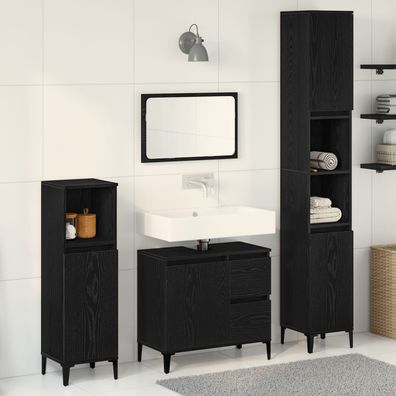 vidaXL 3-tlg. Badschrank-Set Schwarz Eiche Holzwerkstoff