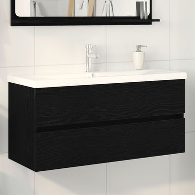 vidaXL Waschbecken Schrank mit integriertem Waschbecken Schwarze Eiche aus lackiertem