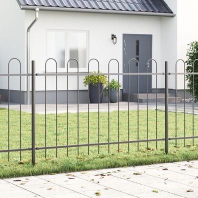 vidaXL Gartenzaun mit Bogenoberteil Grau 6,8 x 1,2 m aus Stahl