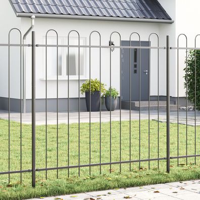 vidaXL Gartenzaun mit Bogenoberteil Grau 6,8 x 1,5 m aus Stahl