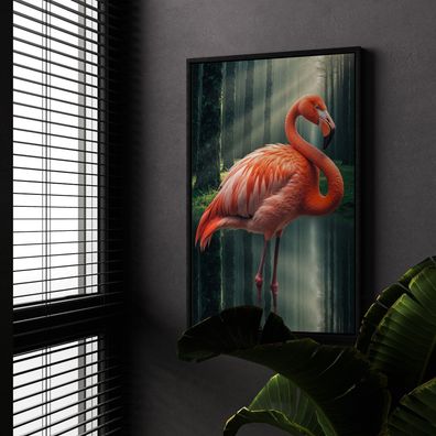 Rosa Flamingo, Tier Kunst, Wandbild, Acrylglas, Poster oder Leinwand Deko Bild Nr7