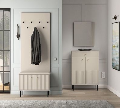 Garderoben-Set SOPHIE SET 11 Sitzbank Spiegel Garderobenpaneel Schuhschrank