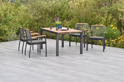 Tilos Set 9tlg., 4 Stapelsessel, 4 Auflagen, Ausziehtisch 150 (200) x 90 cm