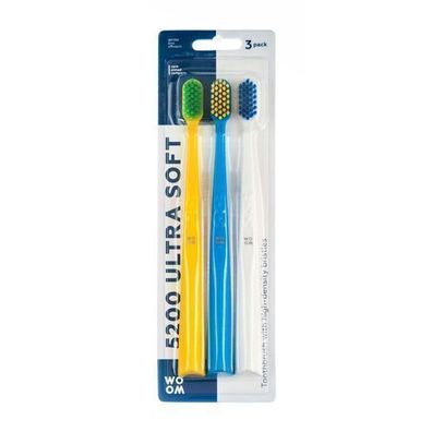 Dreierpack WOOM 5200 Ultra Soft Zahnbürsten für sanfte Zahnreinigung