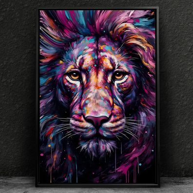 Löwe in bunten Farben Kunst, Tier Wandbild Leinwand, Acrylglas oder Poster nr101