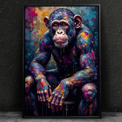 Bunter Affe Gorilla, Kunst, Wandbild Tier in Leinwand, Acrylglas oder Poster Nr11