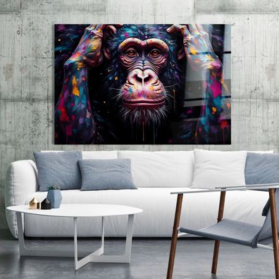 Bunter Affe Gorilla, Kunst, Wandbild Tier in Leinwand, Acrylglas oder Poster Nr12