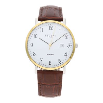 Regent Herrenarmbanduhr W930/30244TG/920BR Leder, Edelstahl, braun