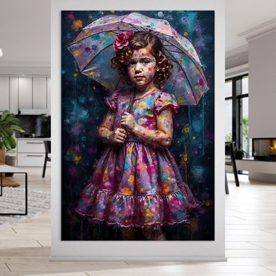 Wandbild - Kind mit Regenschirm, Pop Art Kunst Leinwand, Acrylglas, Poster Nr5