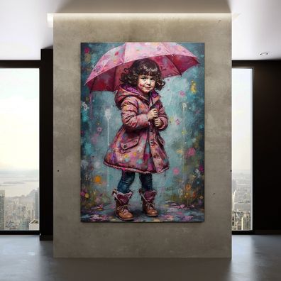 Wandbild - Kind mit Regenschirm, Pop Art Kunst Leinwand, Acrylglas, Poster Nr10