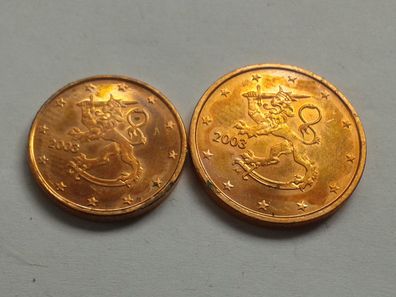 1 + 2 cent 2003 Finnland Kursmünzen vz 1 cent 2003 Finnland 2 cent 2003 Finnland