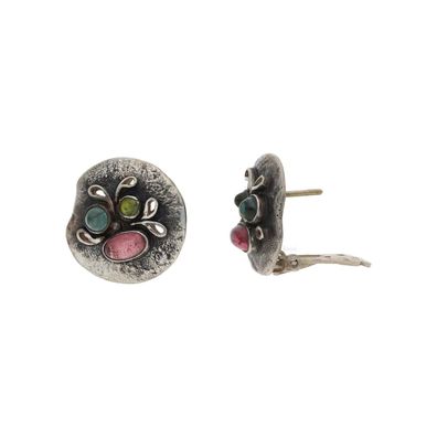 Ohrsteckclips 925/000 Silber, Peridot, Turmalin, Blautopas, geschwärzt, getragen