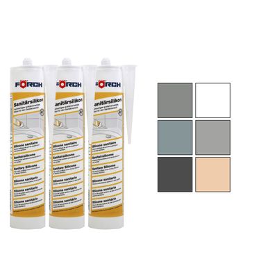 3x FOERCH Sanitaersilikon 0.31 L Kartusche Silikondichtungsmasse dauerelastisch