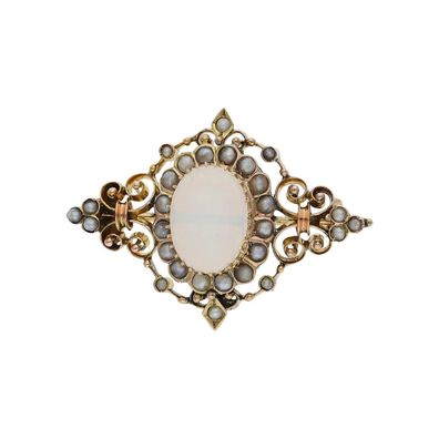 Brosche 333/000 Roségold, Opal, Süßwasserzuchtperle, getragen 25322706