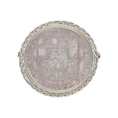 Brosche Tschechische Münze 700/000 Silber, 835/000 Silber Fassung, leicht geschwärzt