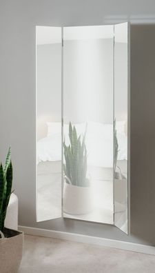 Garderobenspiegel in weiß Wandspiegel klappbar 3-teilig / 3D 45 - 91 x 160 cm
