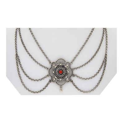 Trachtencollier 925/000 Silber, geschwärzt, Koralle, längen verstellbar, Second Hand