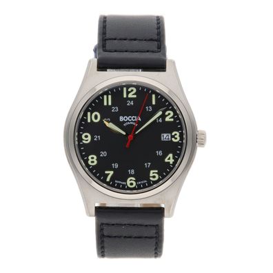 Boccia Uhr für Herren 3674-01 Quarz, Titan, Leder Schwarz
