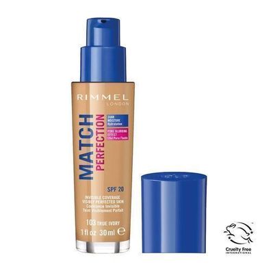 Rimmel Match Perfection Foundation SPF20 - Farbton 103 True Ivory, Anpassungsfaeh