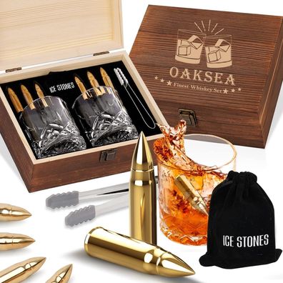 Whiskey Set in Holzbox mit Whiskeygläser und Whiskeysteine Geschenke für Männer