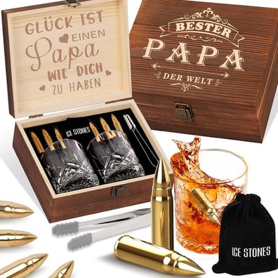 Whisky Geschenkset Papa Geschenke Set 2 Gläser 6 Steine Vatertag Weihnachten