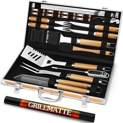Luxus Grillbesteckset aus Edelstahl 26 teilig Perfektes Geschenk für Männer