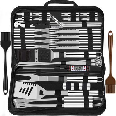Premium Grillbesteckset Silber Edelstahl 38 teilig Perfekte Geschenke für Männer